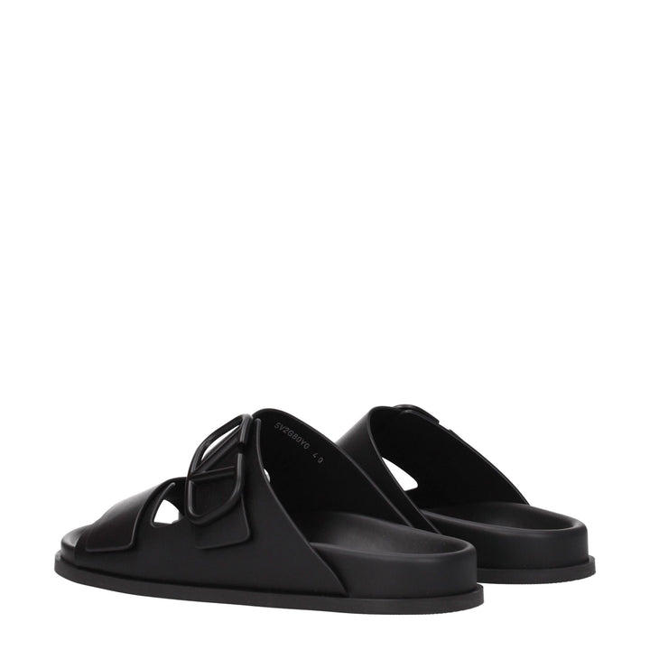 Black Leather Slippers Sandals