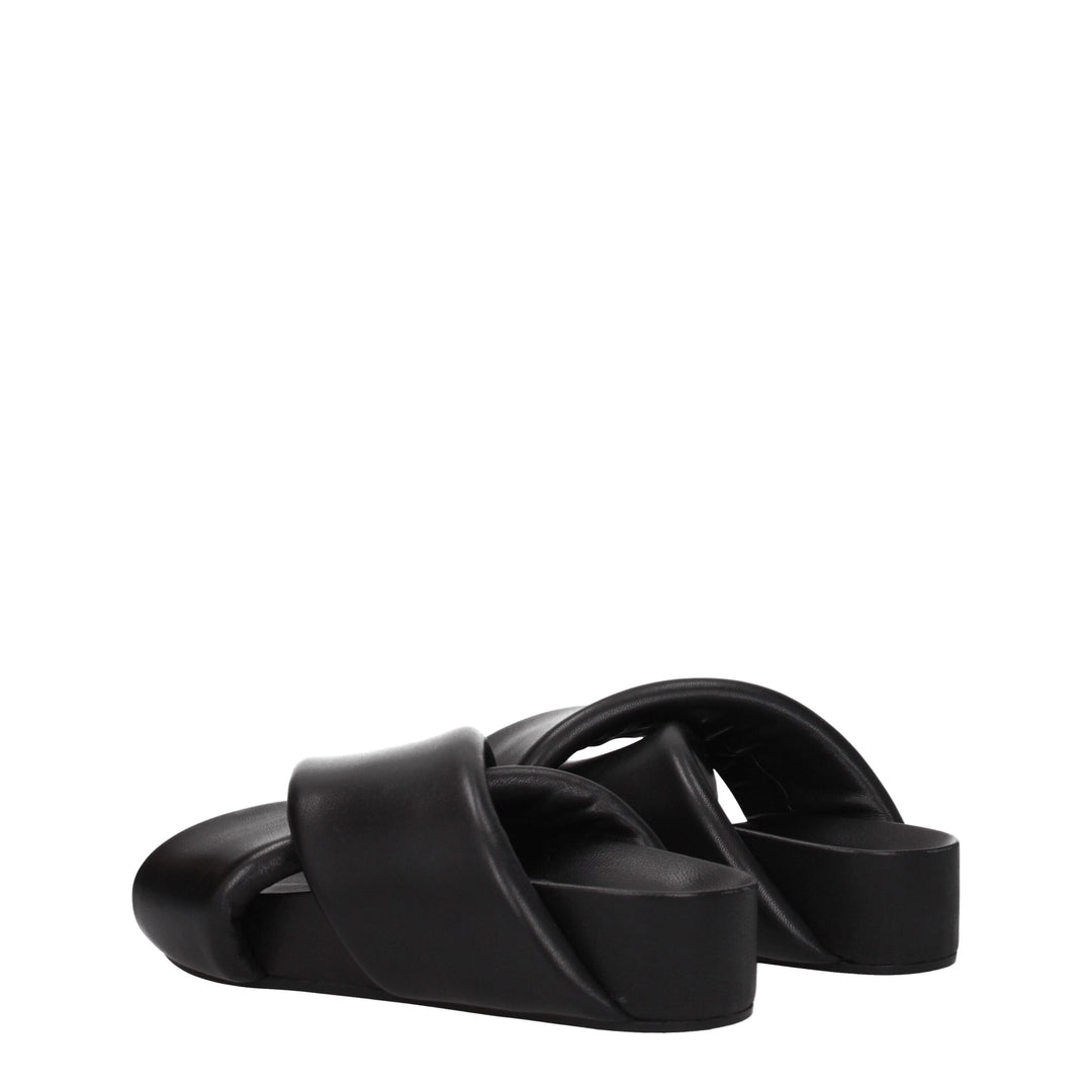 Jil Sander Black Leather Slippers Sandals
