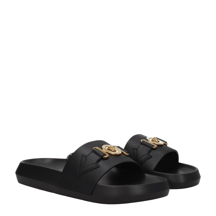 Versace Black Leather Slippers Sandals