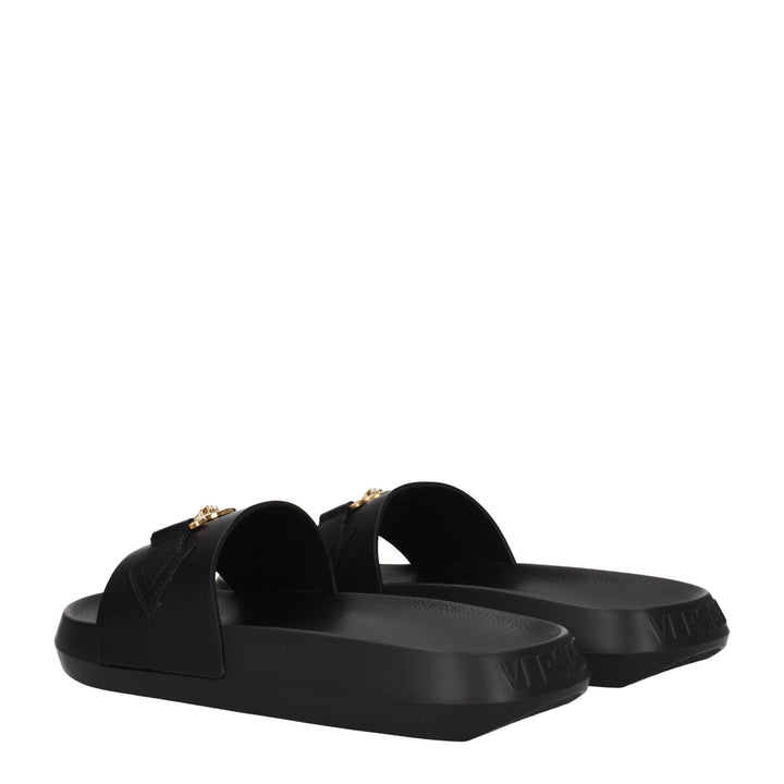 Versace Black Leather Slippers Sandals