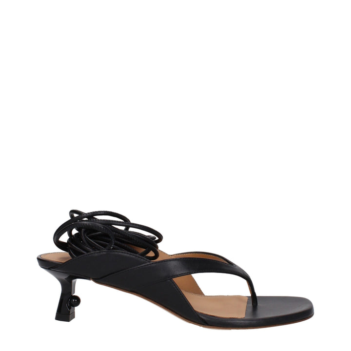Black Leather Flip-Flop Sandal