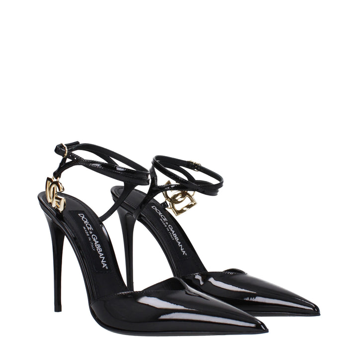 Dolce & Gabbana Black Leather Stiletto Heels Sandals