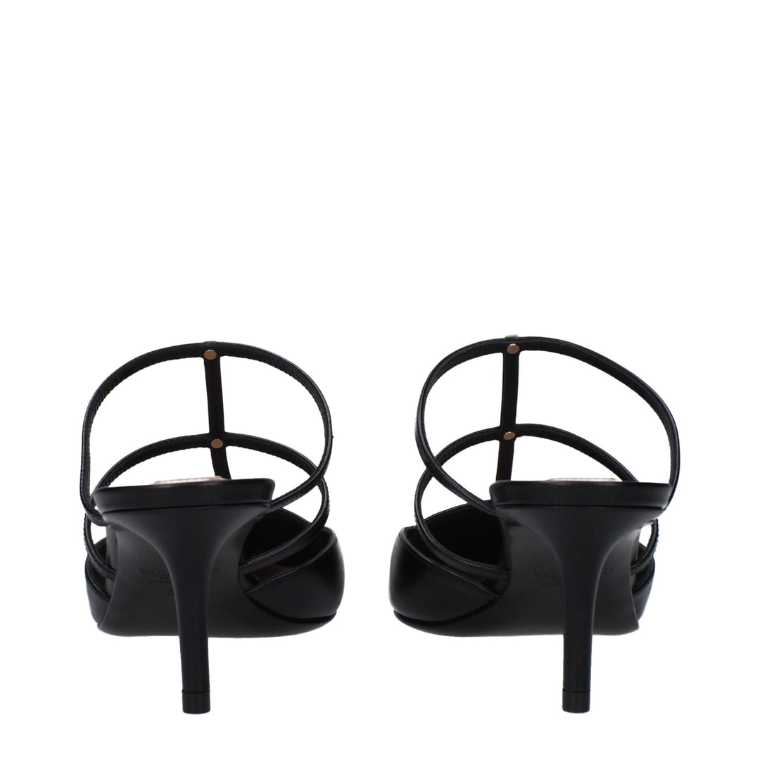 Black Leather Flat Sandals