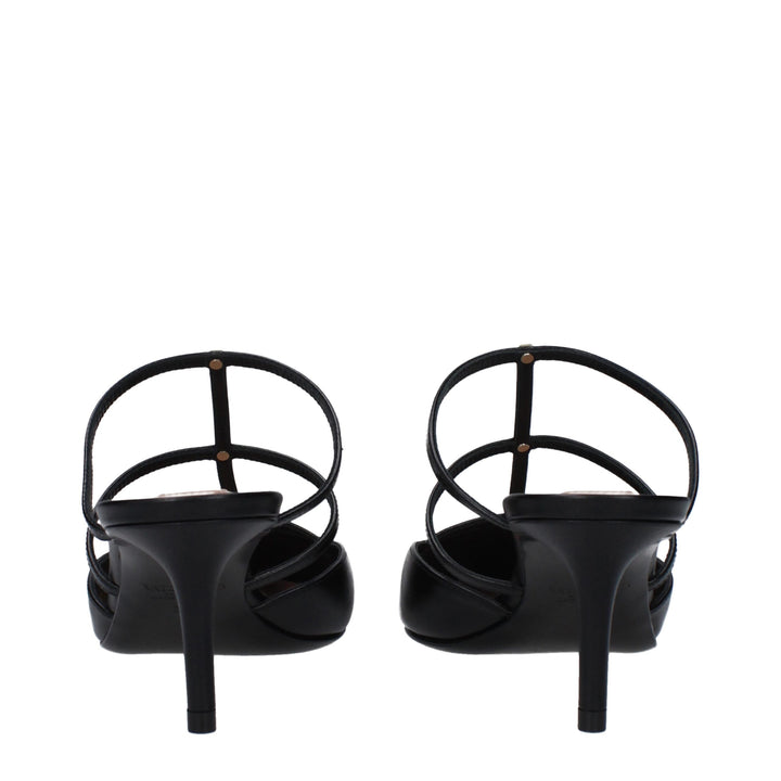 Black Leather Flat Sandals
