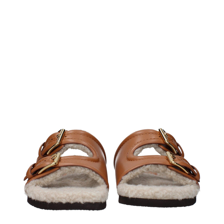 Brown Leather Slippers Sandals