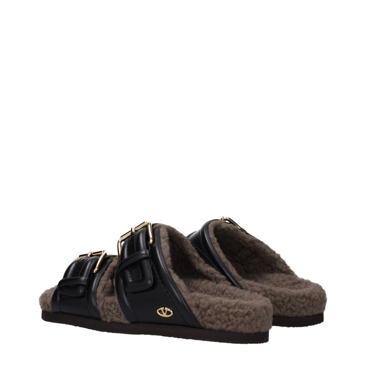 Black Leather Slippers Sandals