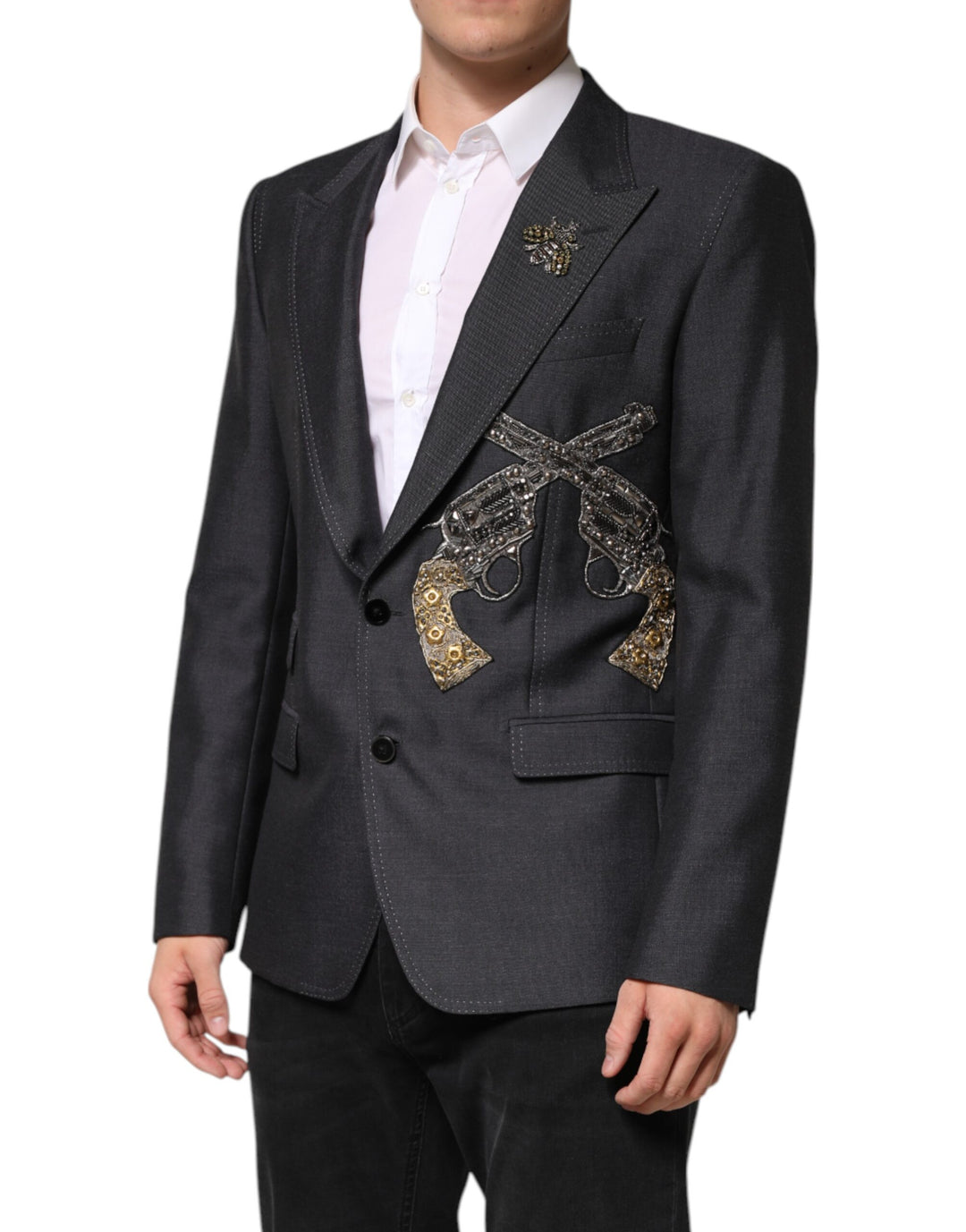 Dark Gray Bee Embroidery SICILIA Coat Blazer