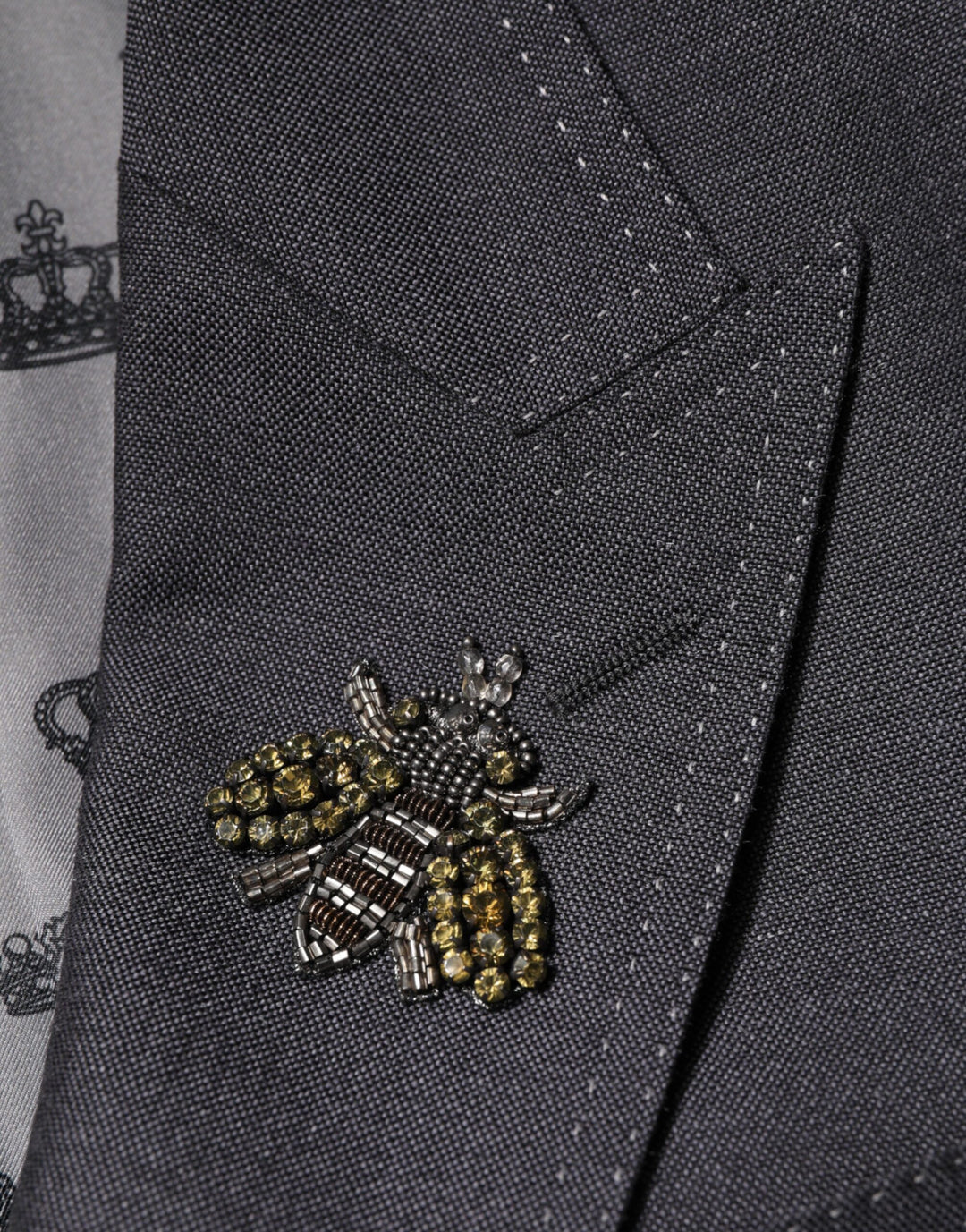 Dark Gray Bee Embroidery SICILIA Coat Blazer