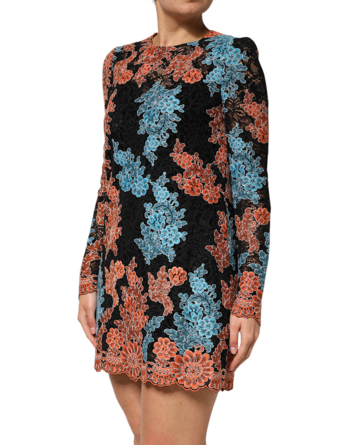 Multicolor Floral Embroidery Shift Mini Dress
