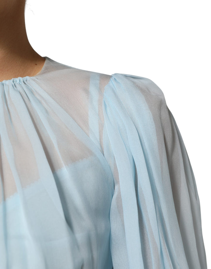 Fuchsia Light Blue Silk Two Tone Midi Dress