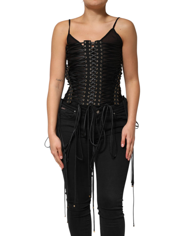 Black Eyelet Embellished Corset Style Top