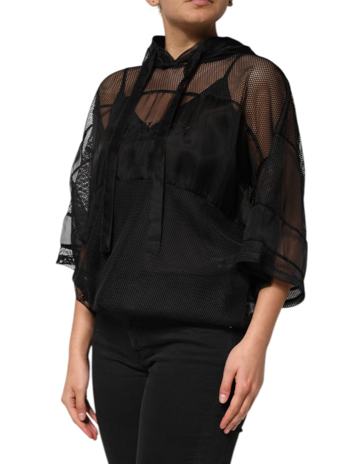 Black See Through Hooded Pullover Sweater