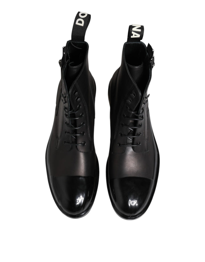 Brown Black Lace Up Mid Calf Men Boots Shoes