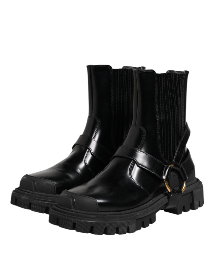 Black Leather Chelsea Men Short Boots Shoes