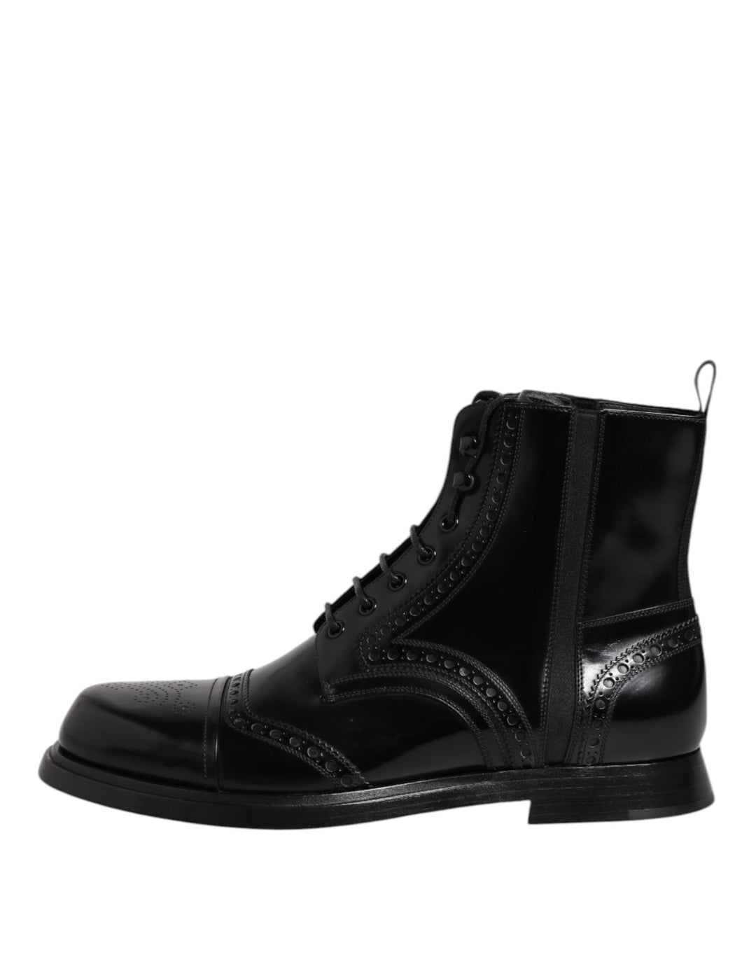 Black Leather Lace Up Mid Calf Boots Shoes