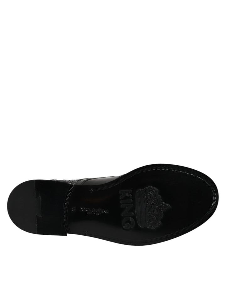 Black Leather Lace Up Mid Calf Boots Shoes