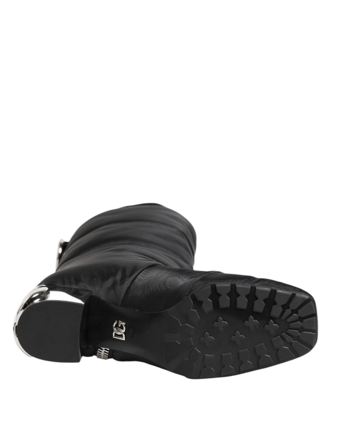 Black Padded Mid Calf Logo Heel Boots Shoes