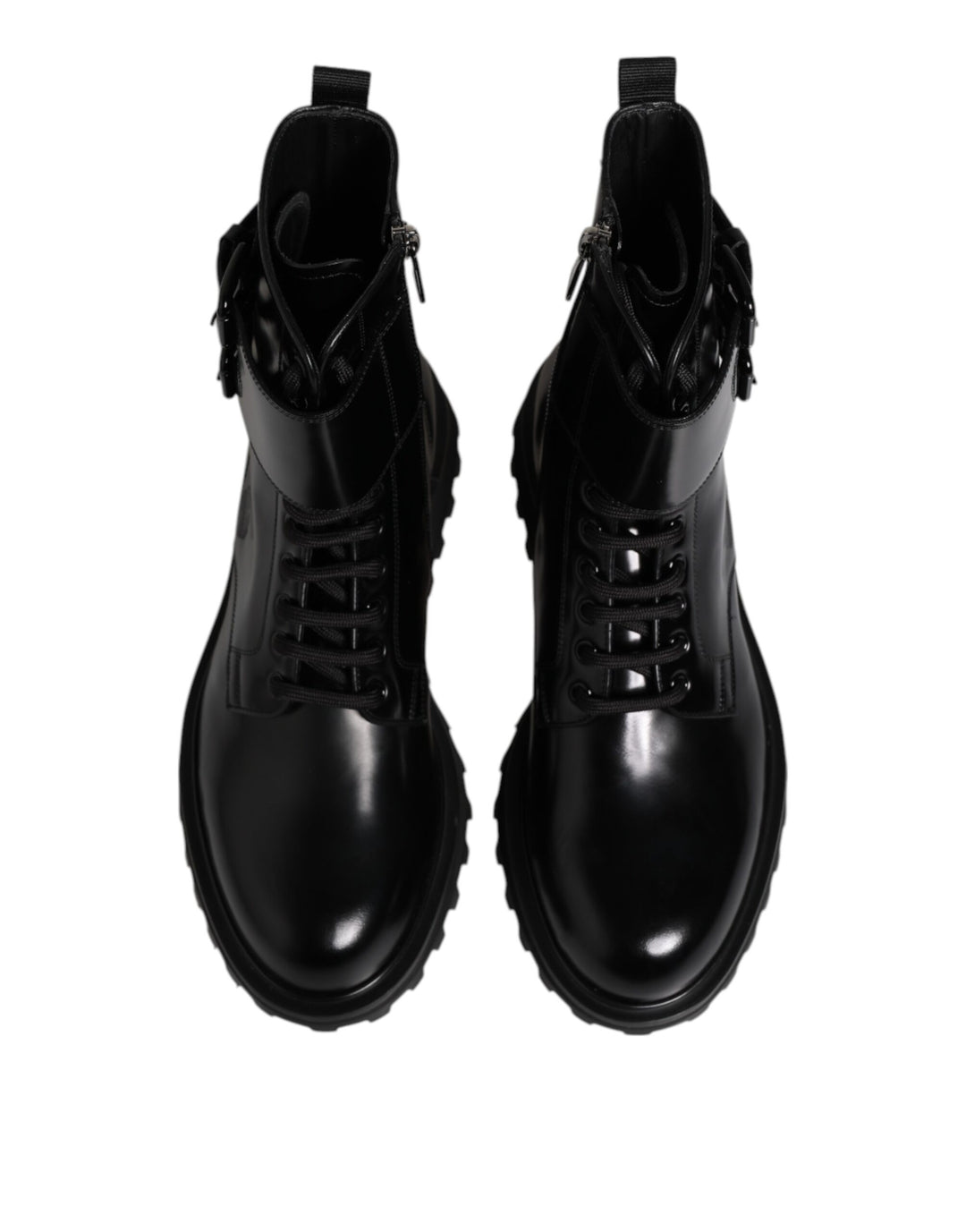 Black Leather Lace Up Mid Calf Boots Shoes