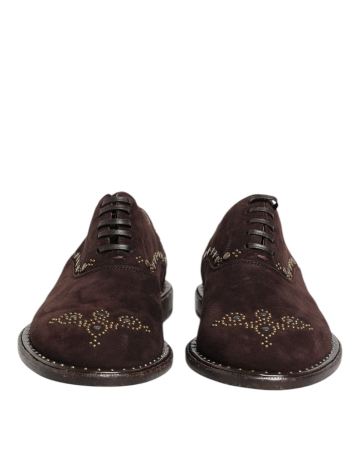 Elegant Brown Velvet Oxford Lace-up Shoes