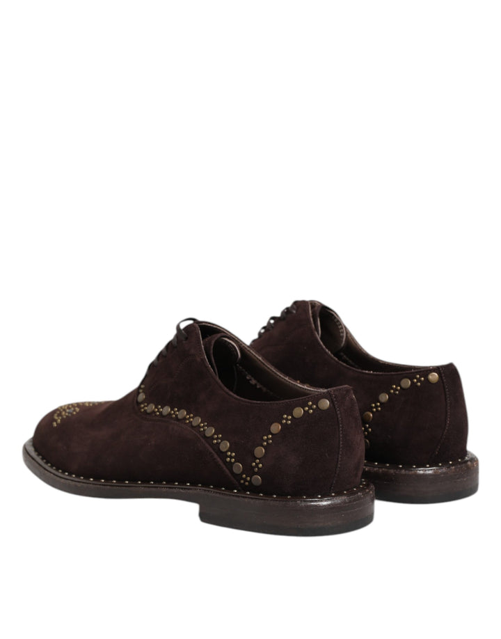 Elegant Brown Velvet Oxford Lace-up Shoes