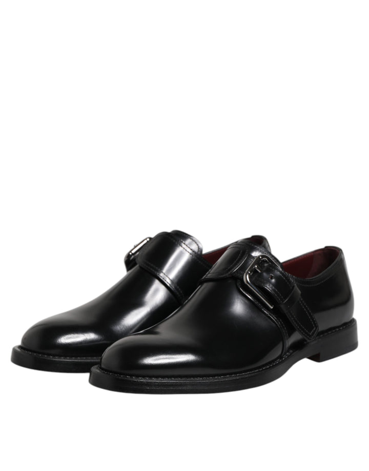 Black Leather Monk Strap Derby Formal Shoes