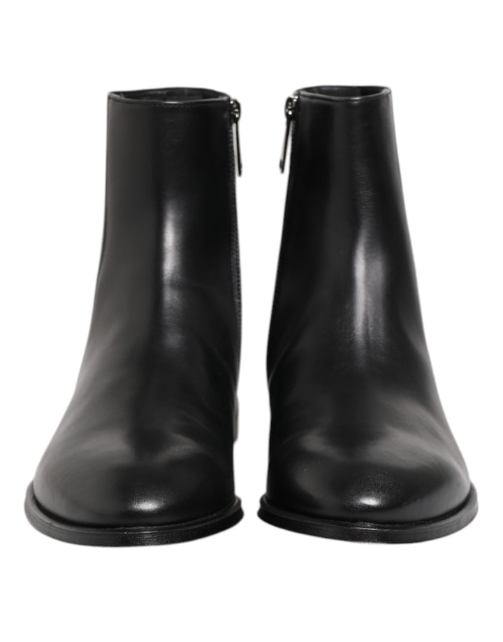 Black Leather Mid Calf Men Boots Shoes