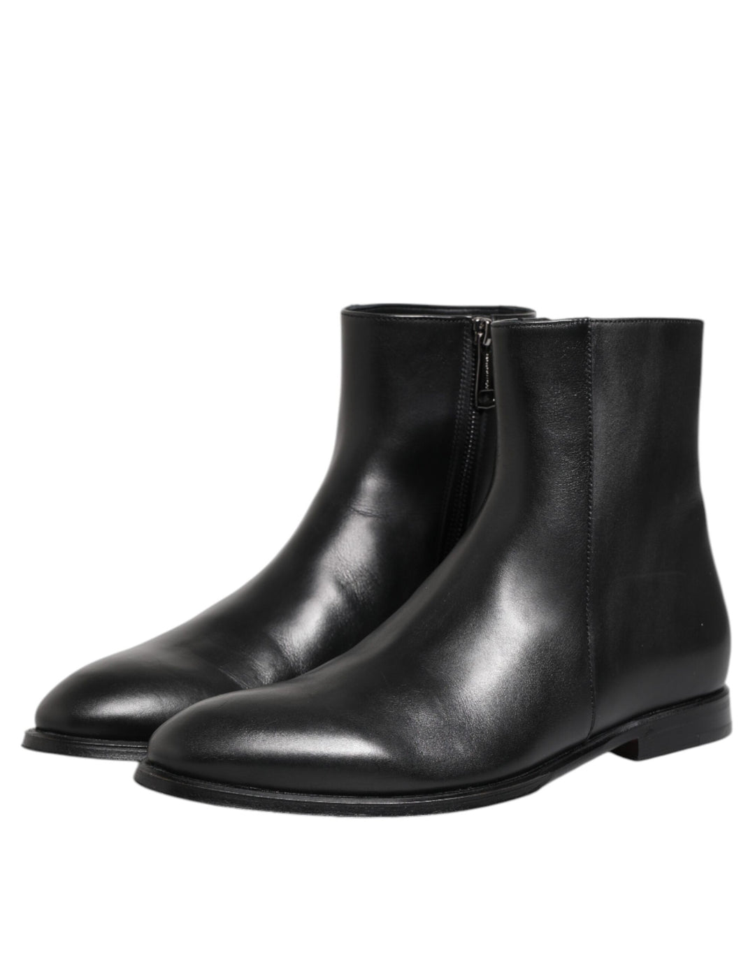 Black Leather Mid Calf Men Boots Shoes