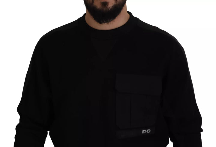 Black Cotton Crewneck Sweatshirt Sweater