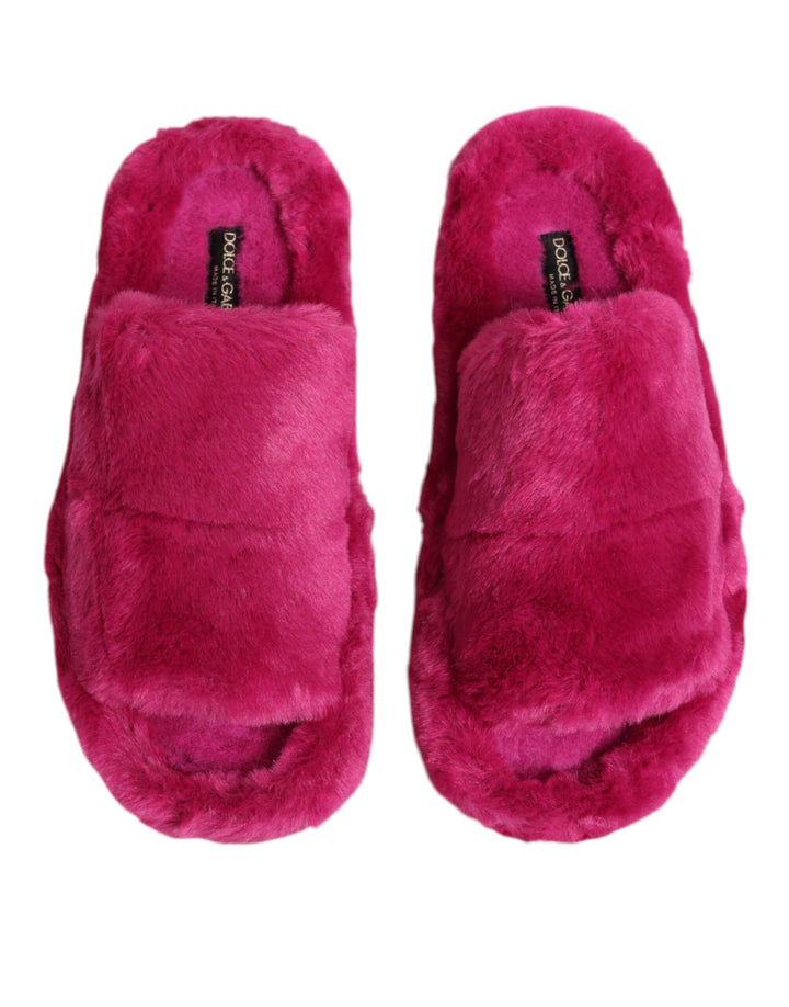 Pink Acrylic Faux Fur Mens Flats Sandals Shoes