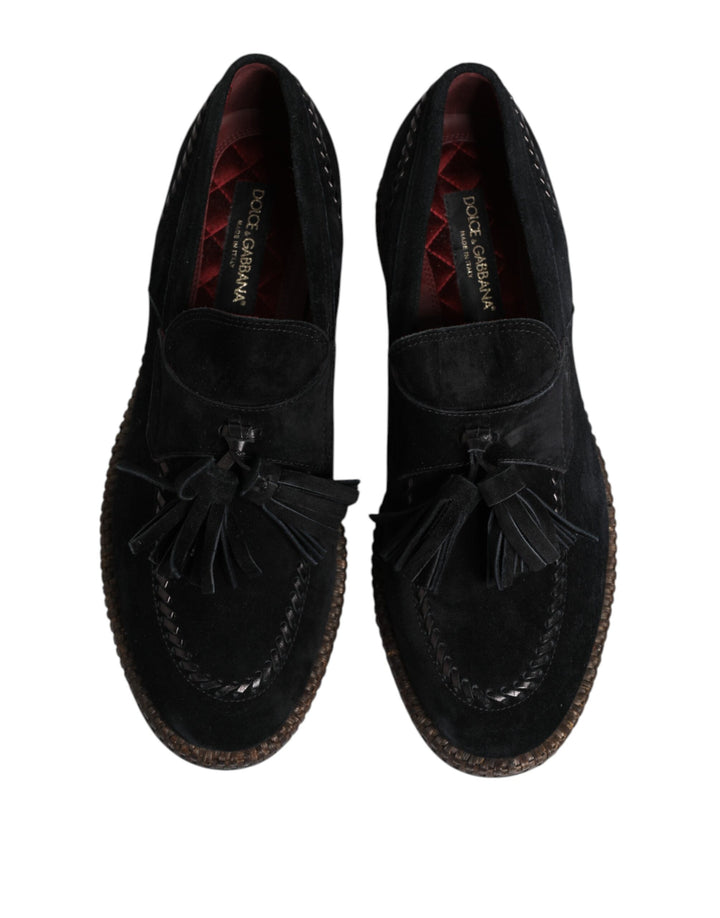Black Suede Tassel Embellished Loafers Shoes