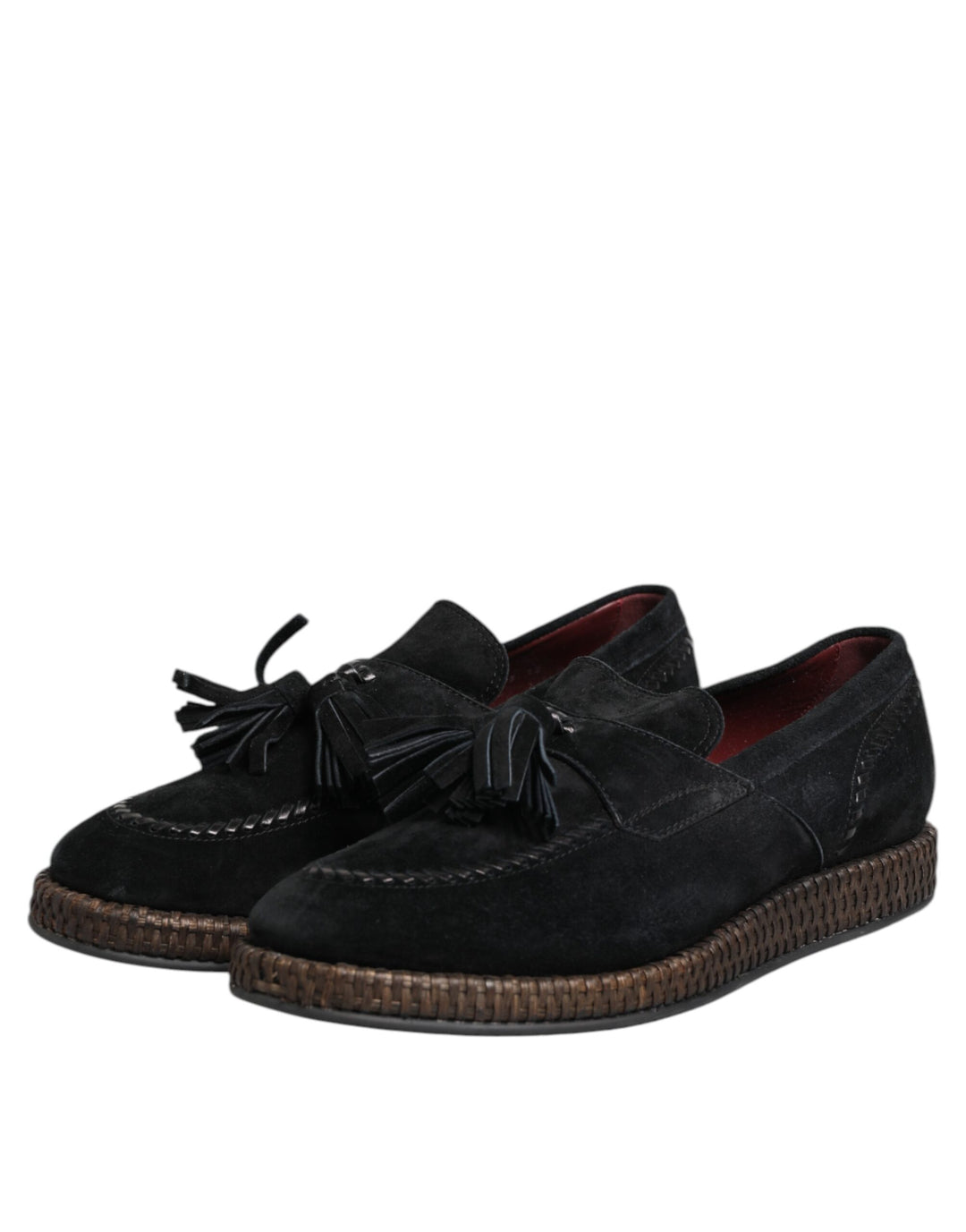 Black Suede Tassel Embellished Loafers Shoes