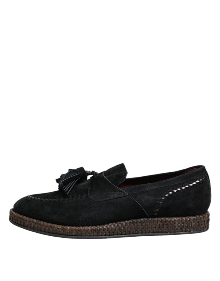 Black Suede Tassel Embellished Loafers Shoes