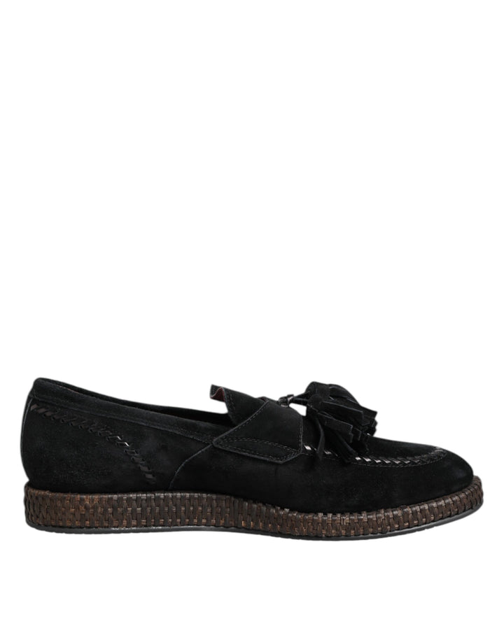 Black Suede Tassel Embellished Loafers Shoes