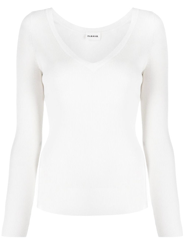 V-neck ribbed-knit top-0