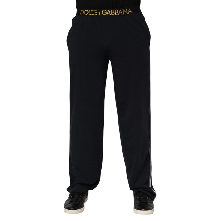 Black Modal Spandex Straight Logo Trouser Pants