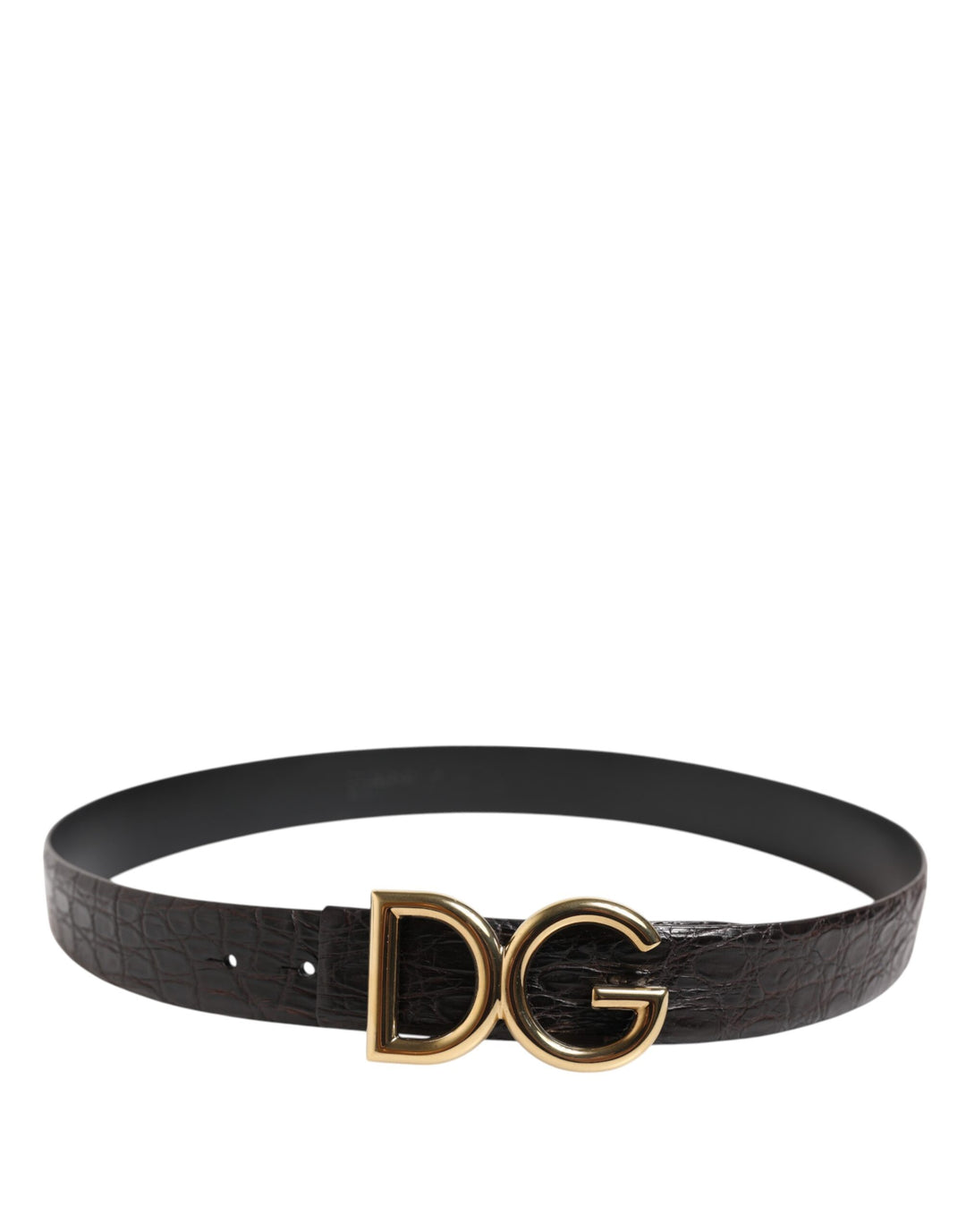 Black Exotic Leather DG Logo Buckle Belt