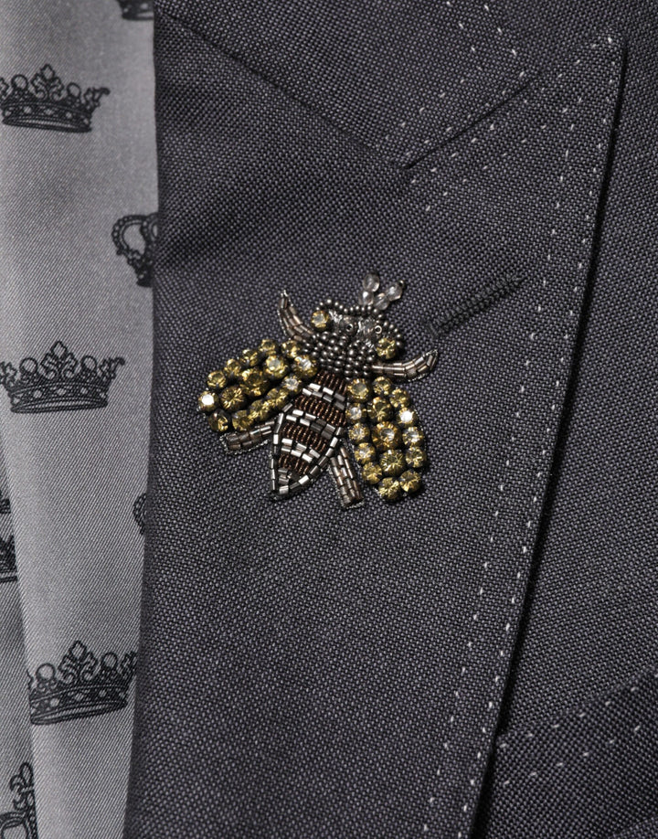 Dark Gray Bee Embroidery Wool Coat Blazer