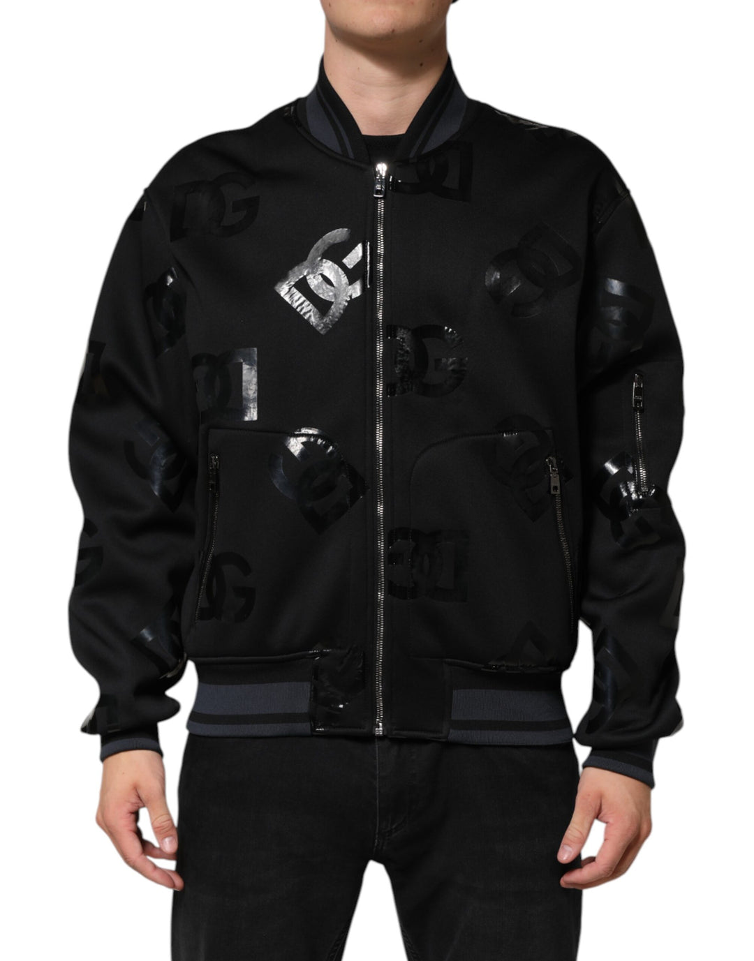 Black Wool Logo DG Mania Men Bomber Jacket