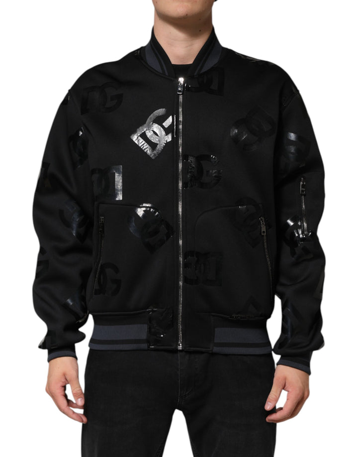 Black Wool Logo DG Mania Men Bomber Jacket