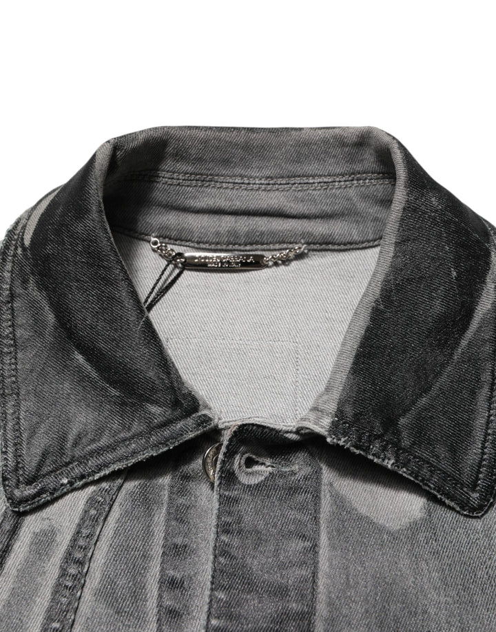 Gray Washed Cotton Stretch Denim Jacket