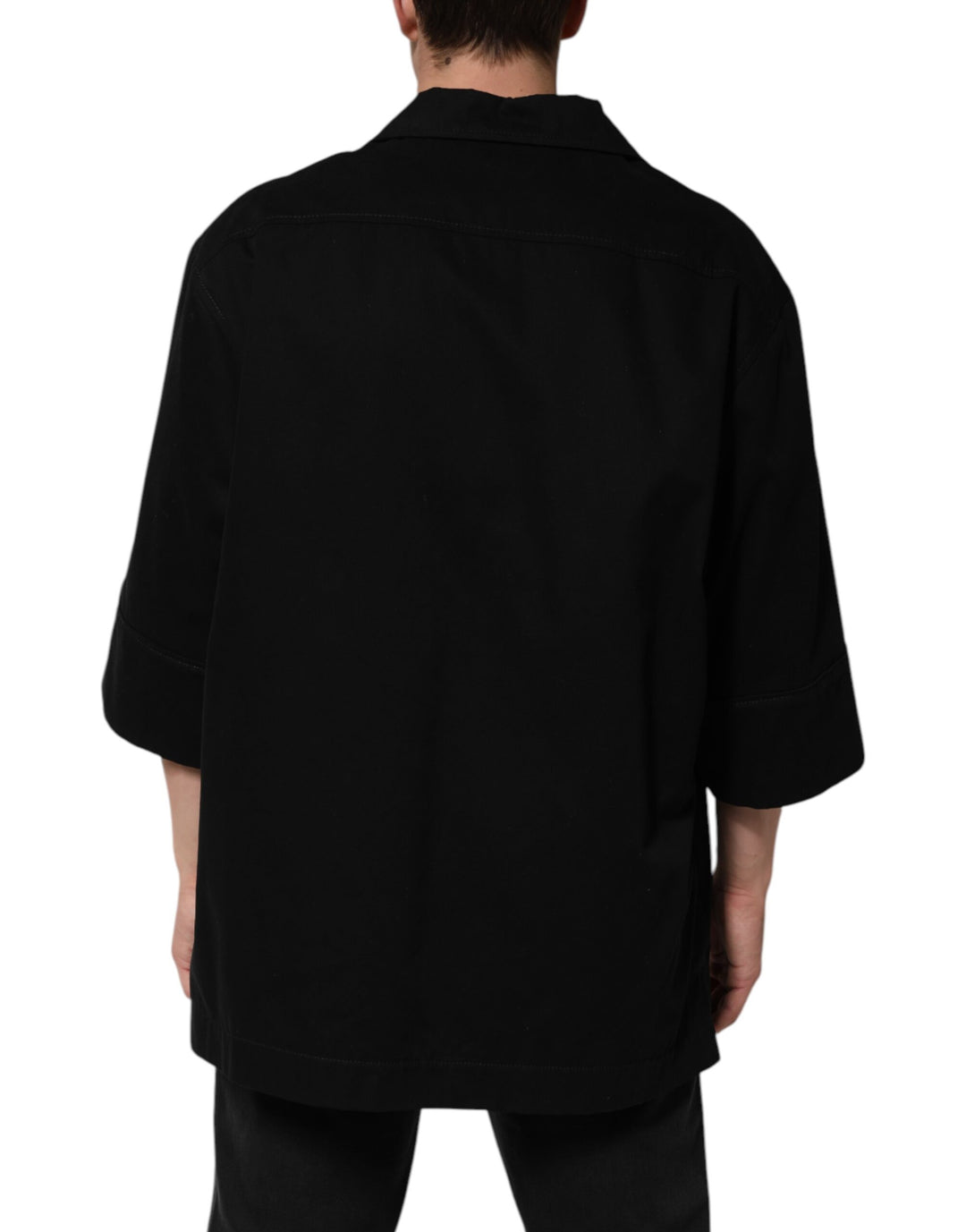 Black Short Sleeve Button Men Casual Shirt