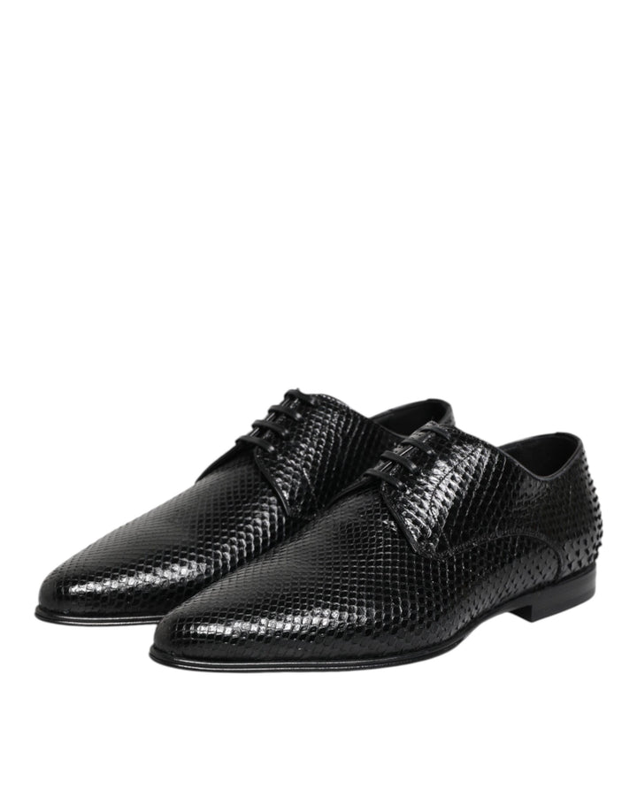 Black Exotic Leather Lace Up Derby Shoes