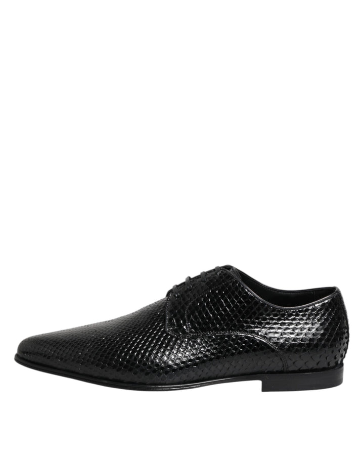 Black Exotic Leather Lace Up Derby Shoes