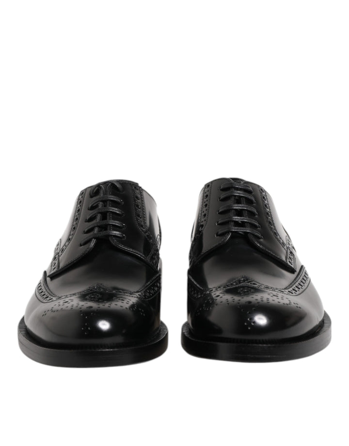 Black Leather Derby Wingtip Formal Shoes