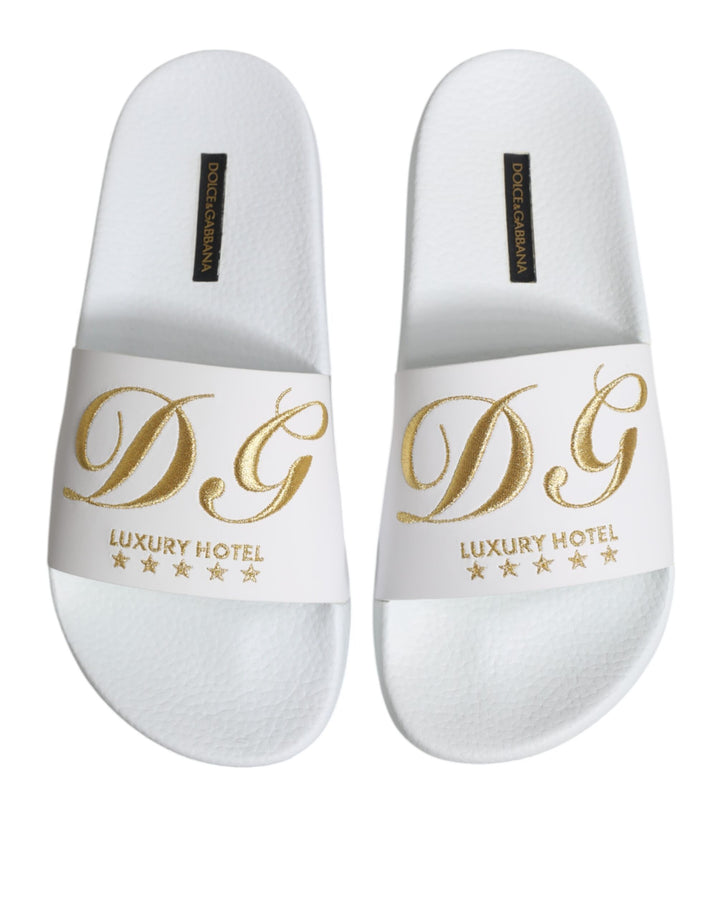White Leather Slides Sandals Beachwear Shoes
