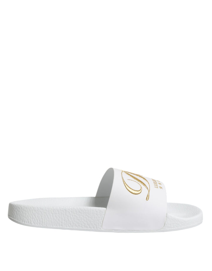 White Leather Slides Sandals Beachwear Shoes