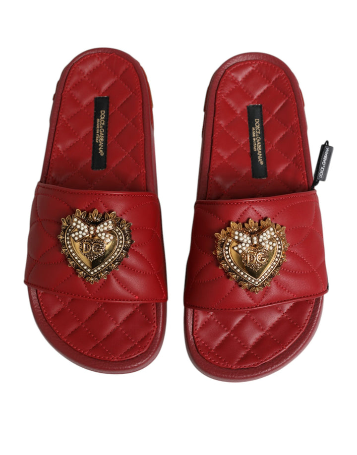 Red Devotion Matelassé Leather Slides Shoes