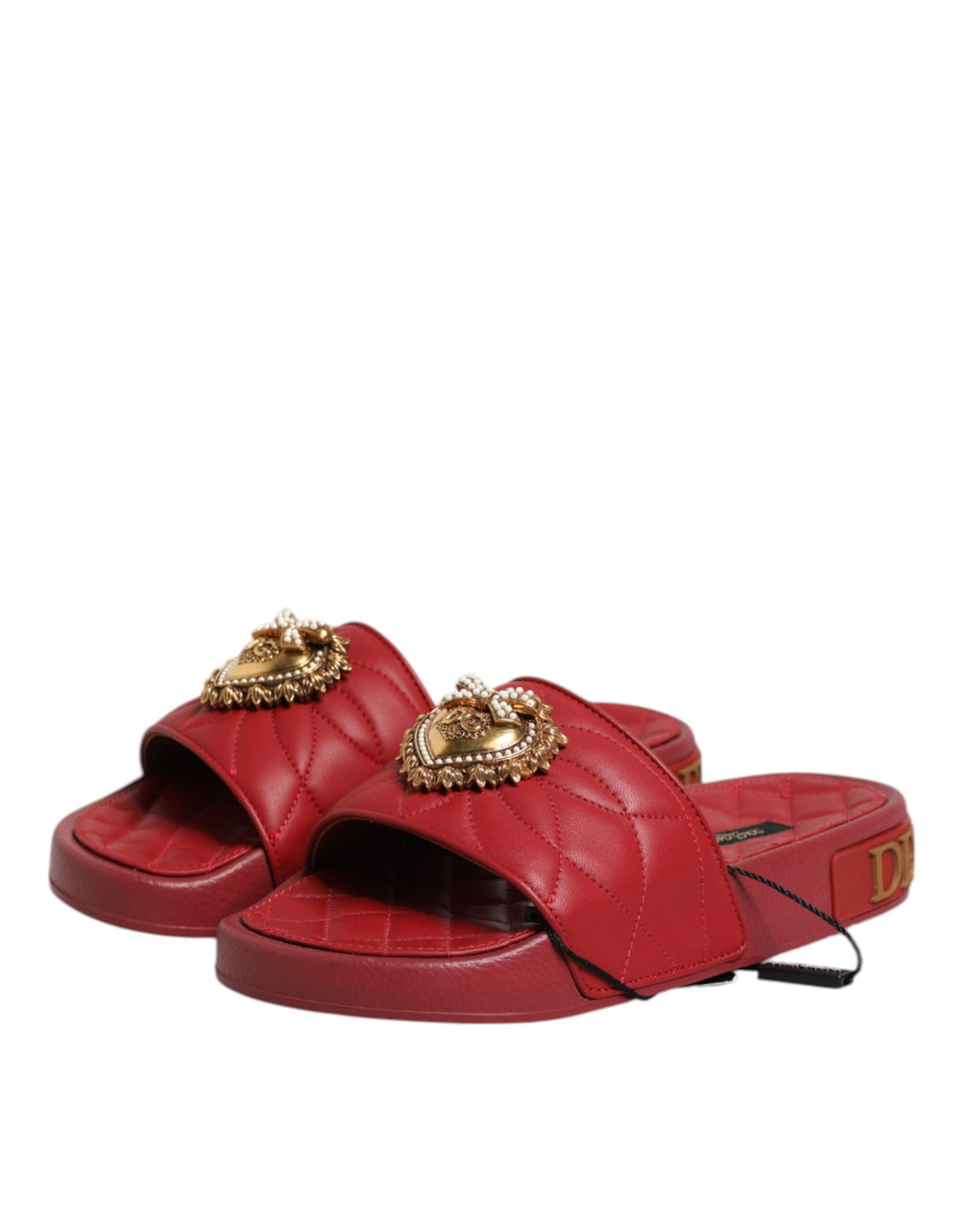 Red Devotion Matelassé Leather Slides Shoes