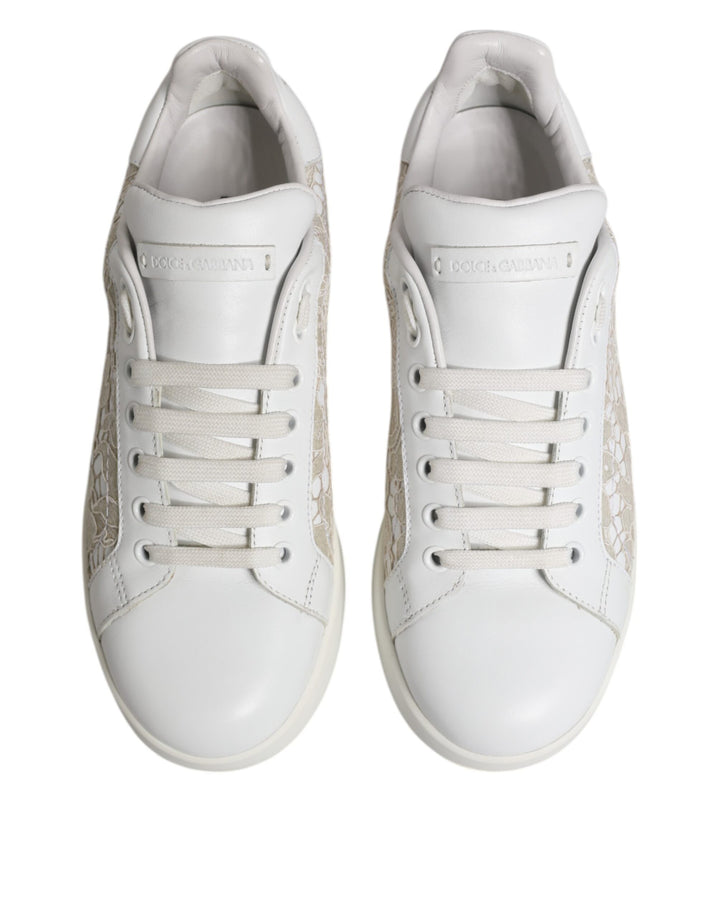 White Lace Leather Low Top Sneaker Shoes