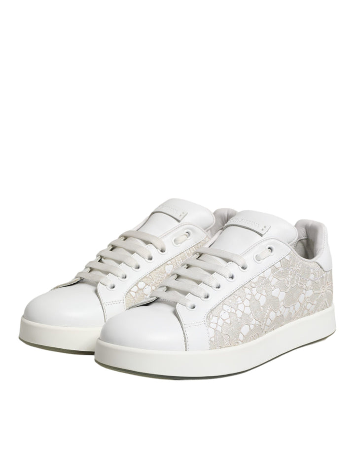 White Lace Leather Low Top Sneaker Shoes
